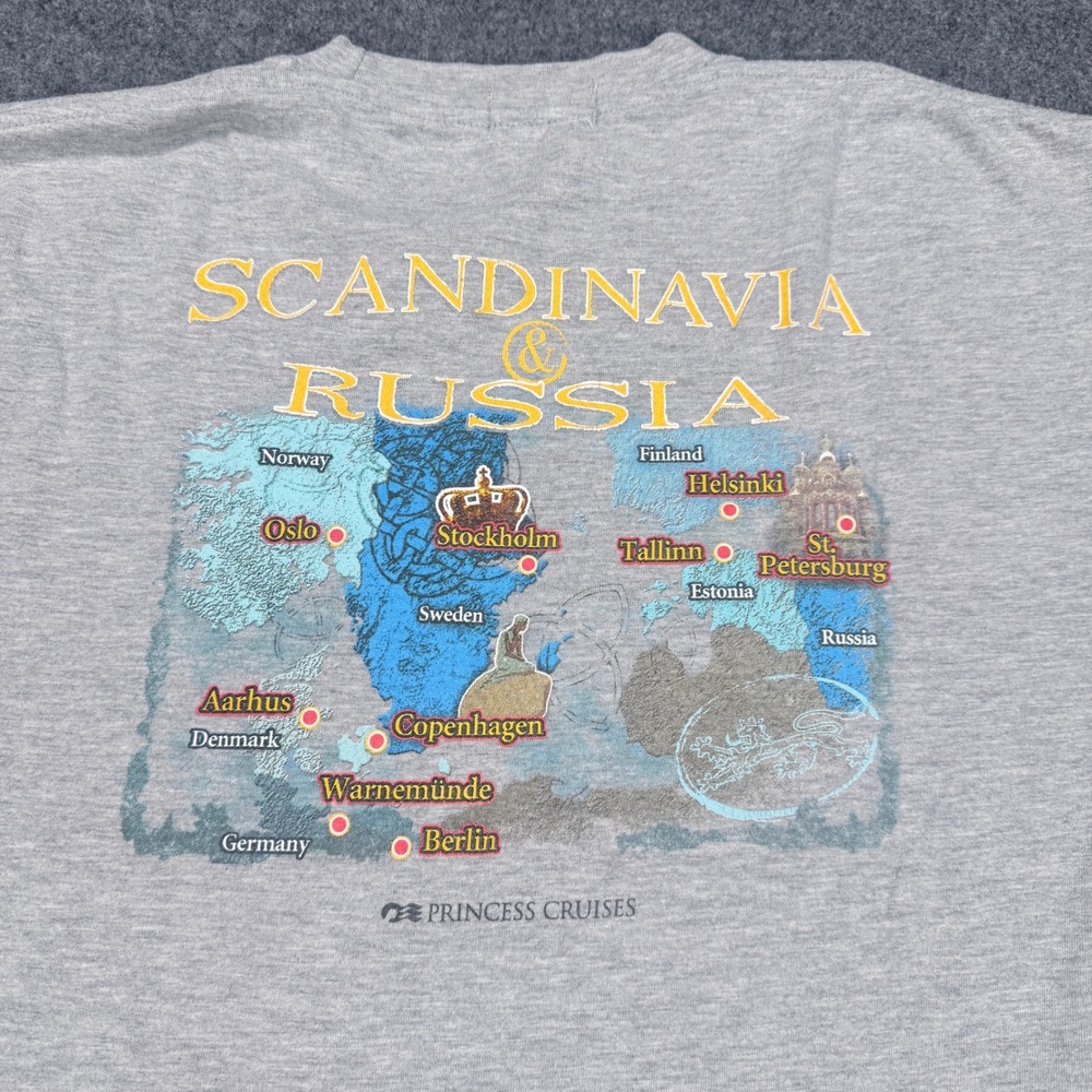 Princess Cruises Scandinavia & Russia Map Graphic T-Shirt Gray Mens L